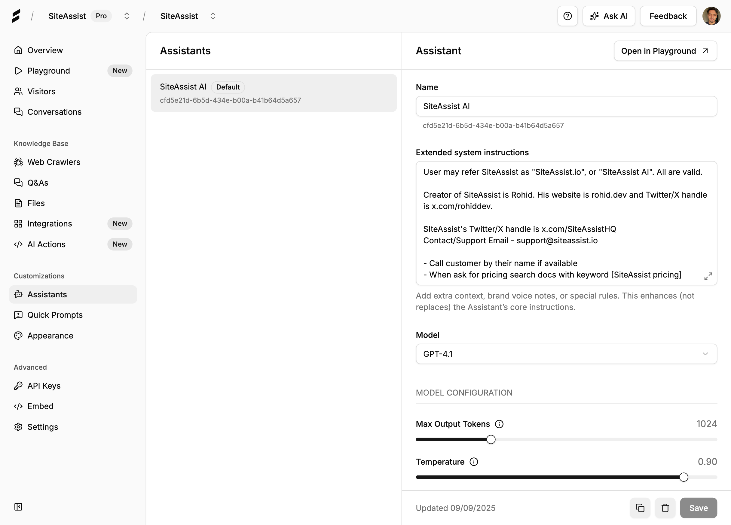 Assistant customization interface