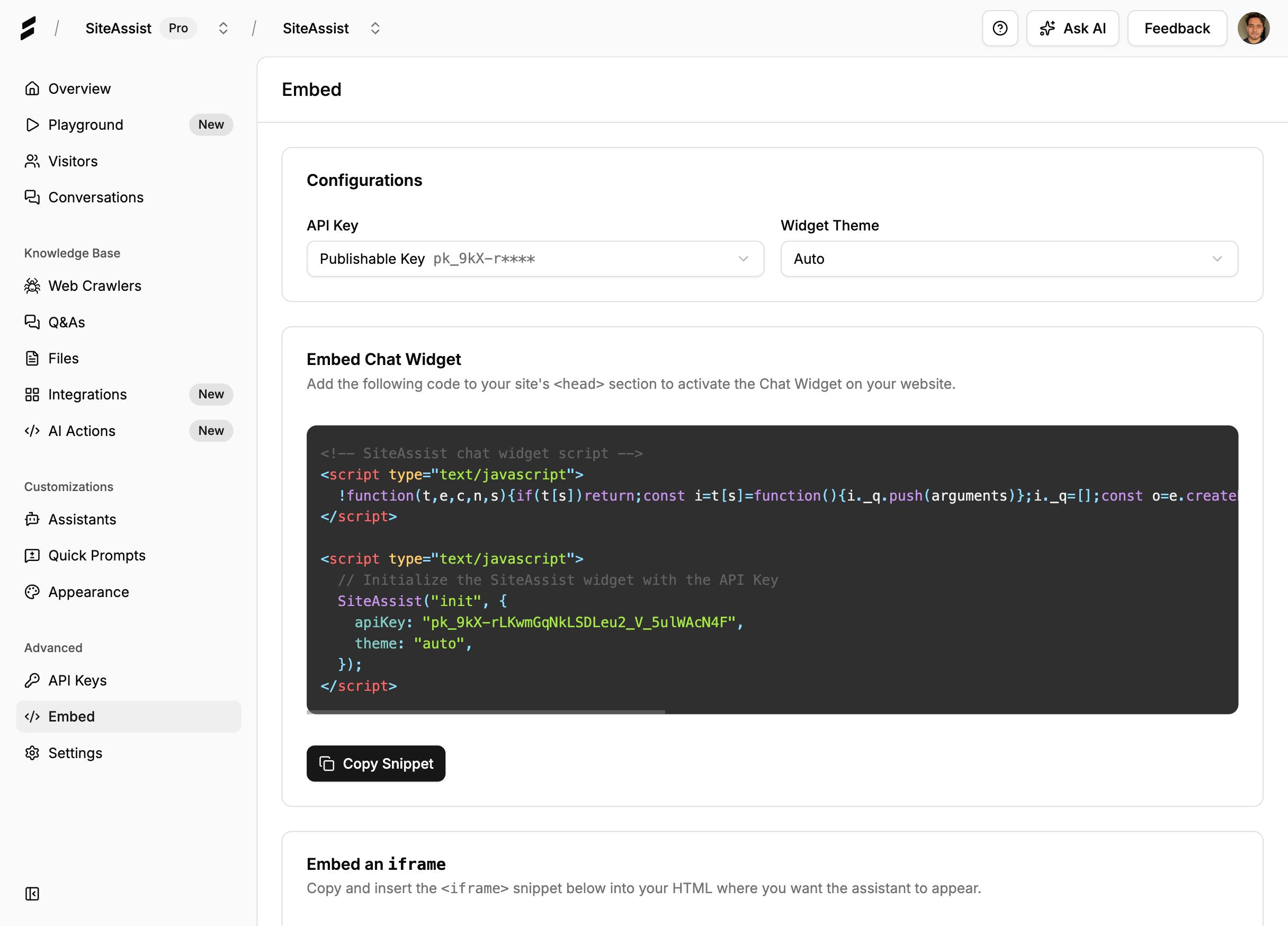 Widget installation code